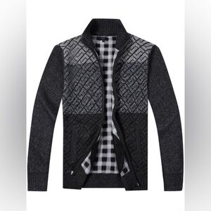Gioberti Knitted Full Zip Block Design Cardigan Sweater Soft Brushed Flannel XL